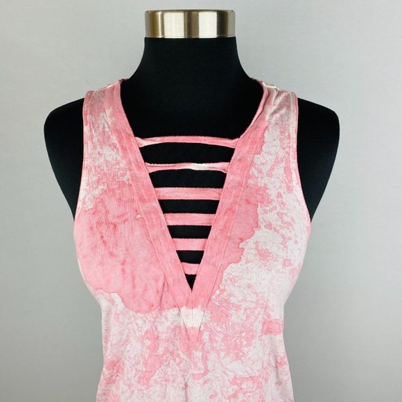 American Eagle Womens XS Sleeveless Boho Pink Splatter Print Strappy V-Neck Top - Picture 2 of 6
